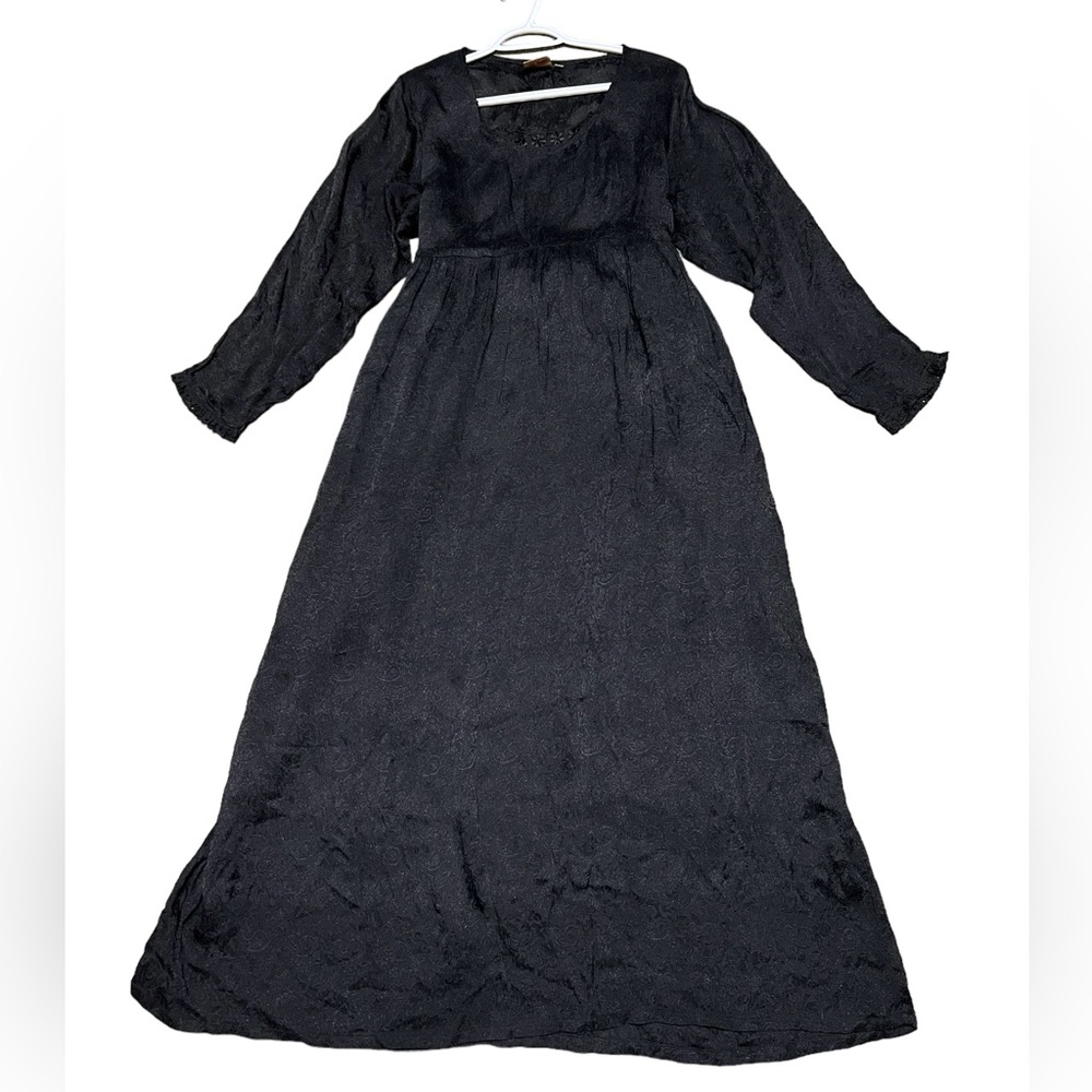 Vintage Black  Whimsy Goth Paisley Lace Trimmed Maxi Dress Size Med